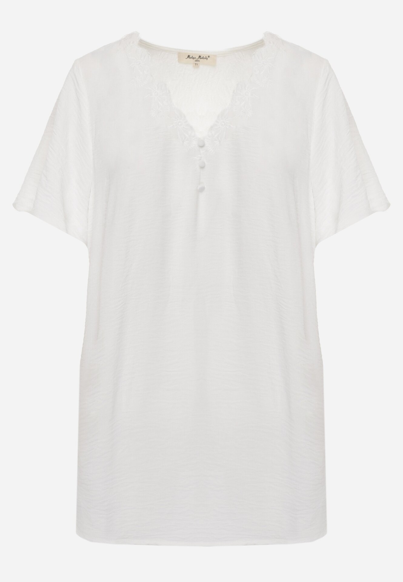 Biała Bluzka z Krótkimi Rękawami i Ozdobnym Haftem Emmania