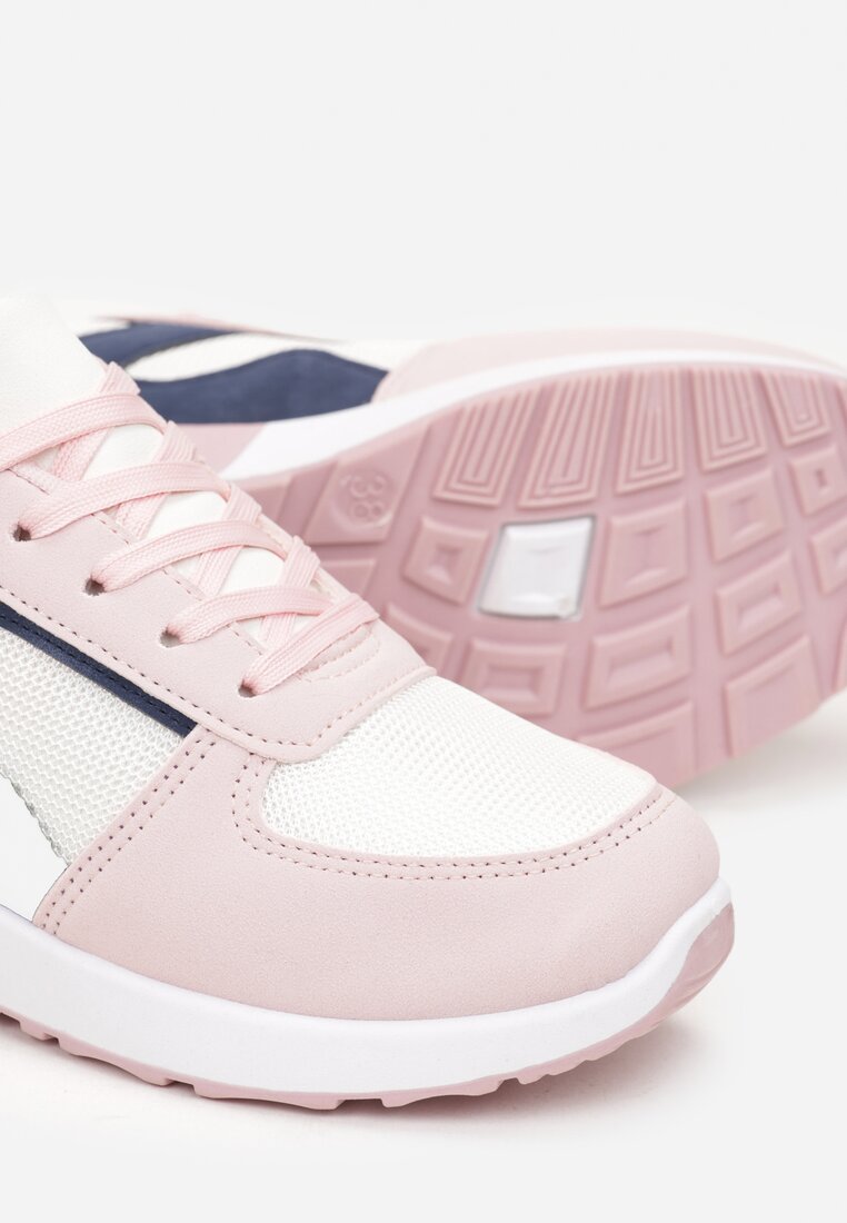 Biało-Różowe Sneakersy z Metaliczną Wstawką i Przeszyciami Natasina