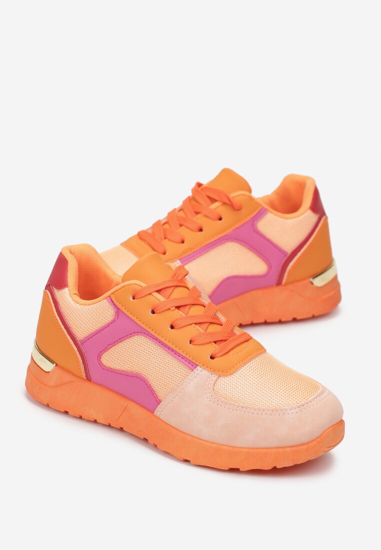 Pomarańczowe Sneakersy przed Kostkę z Metaliczną Wstawką Nevata