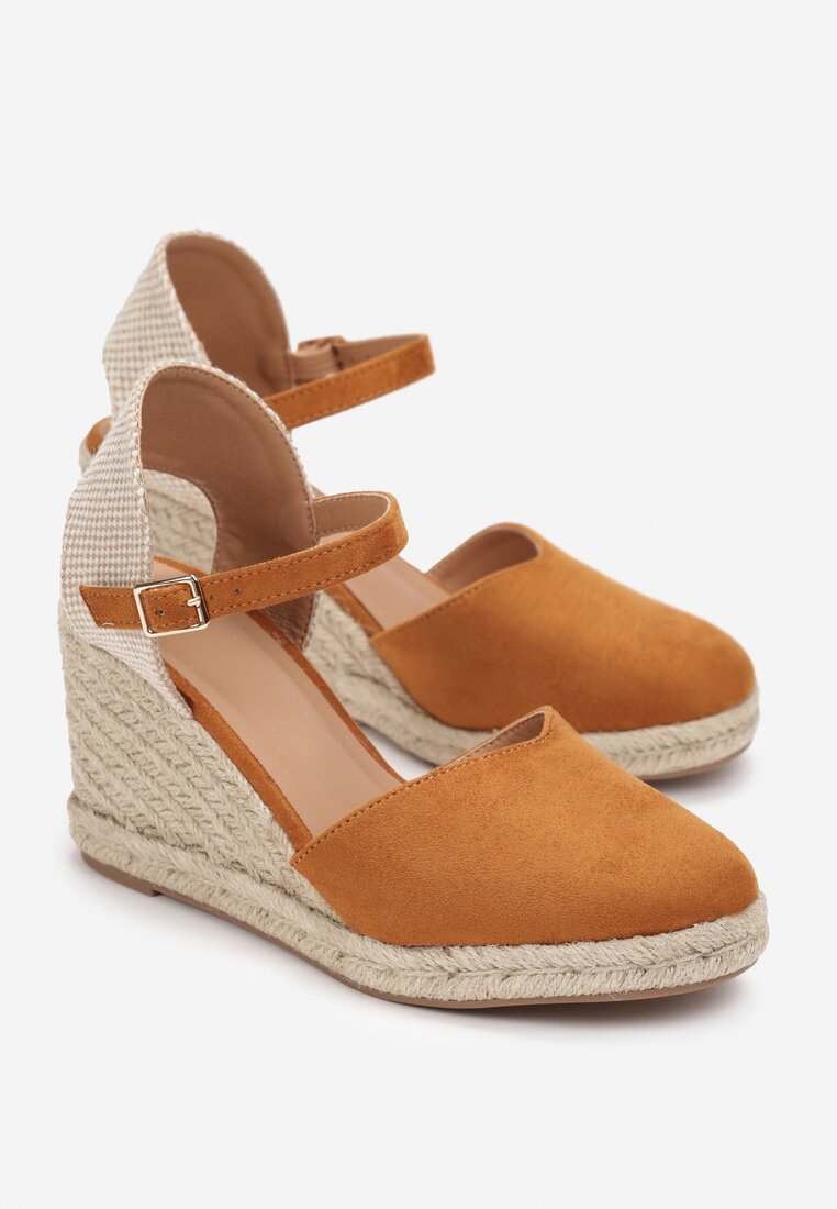 Brązowe Sandały w Stylu Espadryli na Koturnie Lealanie