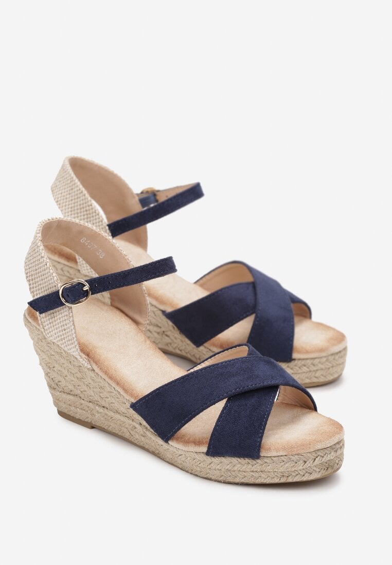 Niebieskie Sandały na Plecionym Koturnie Weritta