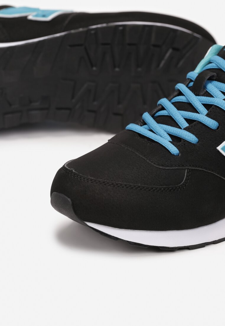Czarno-Niebieskie Buty Sportowe do Kostki z Ozdobną Wstawką i Modnymi Naszywkami Reygan