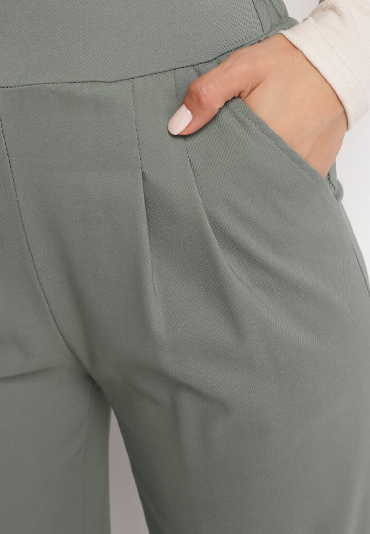 Zielone Szerokie Spodnie z Gumką w Pasie Migna