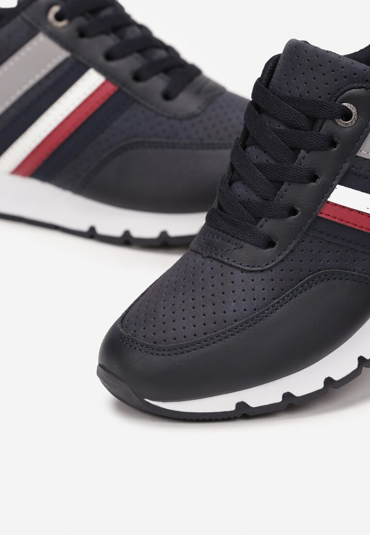 Granatowe Buty Sportowe przed Kostkę z Perforacją Thamisa