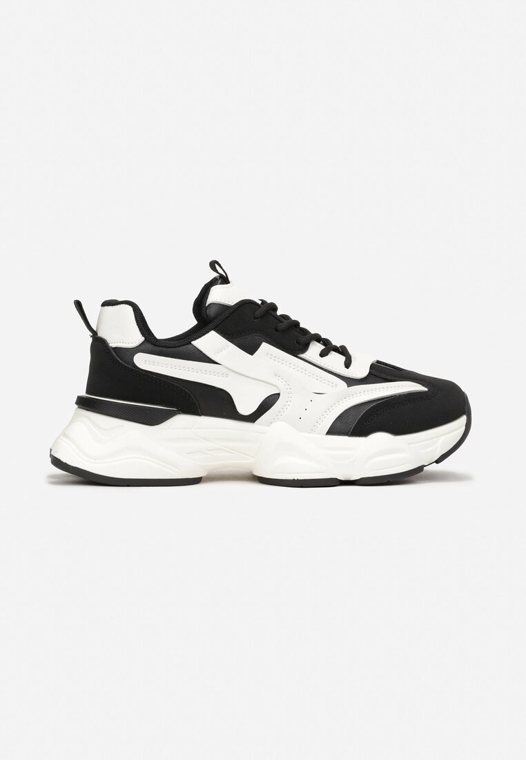 Czarne Sneakersy na Grubej Podeszwie z Ozdobnymi Wstawkami Hamaconi