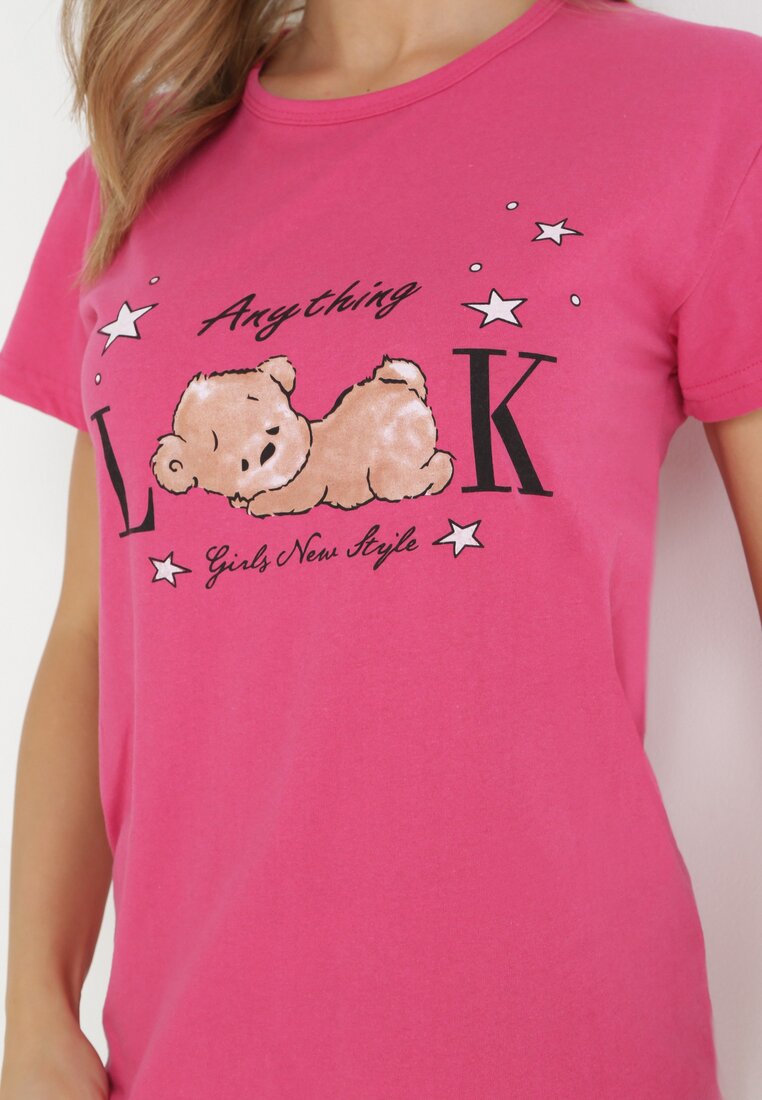 Różowy 2-częściowy Komplet Piżamowy z Koszulką i Spodniami 3/4 Kaidence