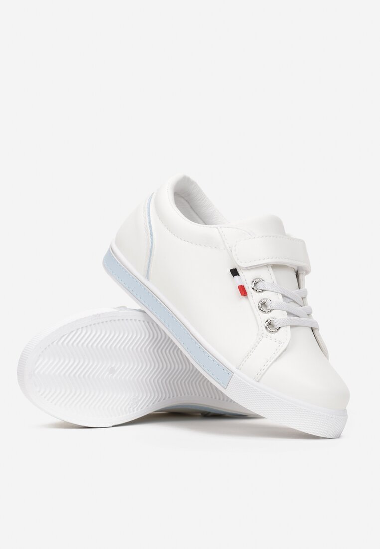 Biało-Granatowe Buty Sportowe przed Kostkę z Rzepem i Ozdobnym Sznurowaniem Tasila