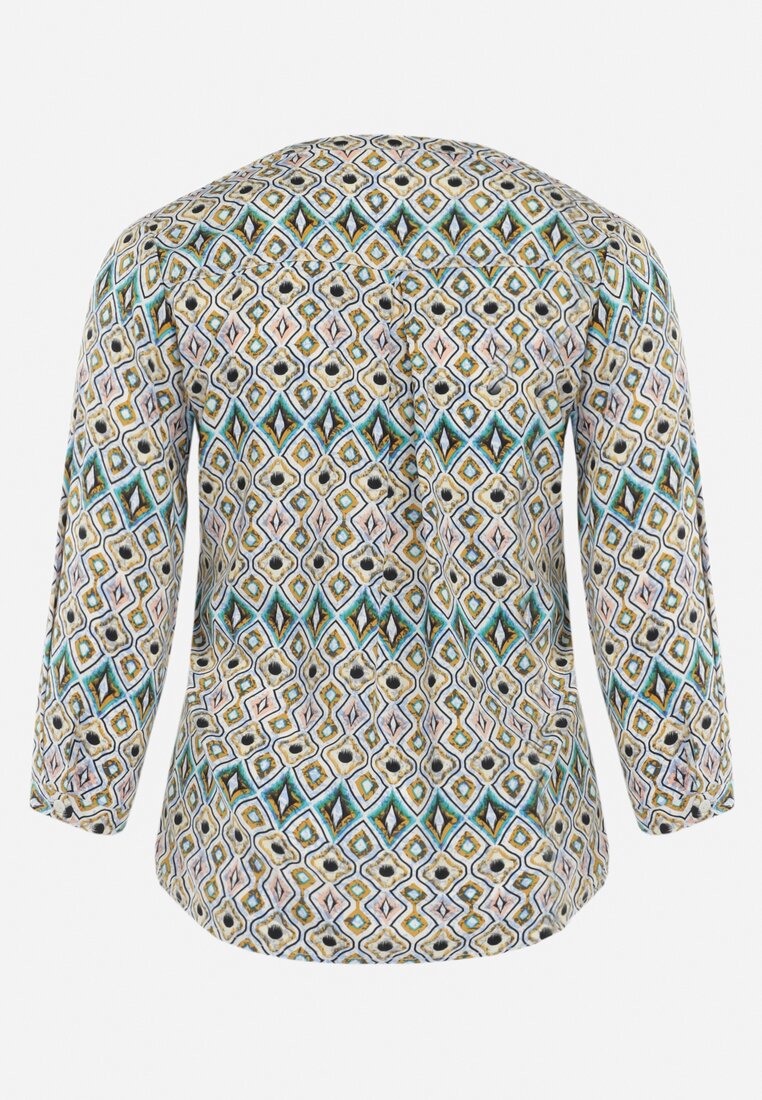 Jasnozielona Koszulowa Bluzka z Wiskozy w Mozaikowy Wzór Wrincesa