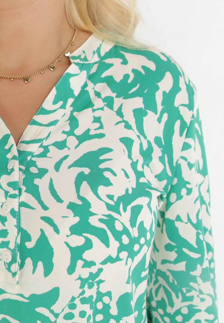 Zielona Bluzka Koszulowa w Abstrakcyjny Wzór Kanava