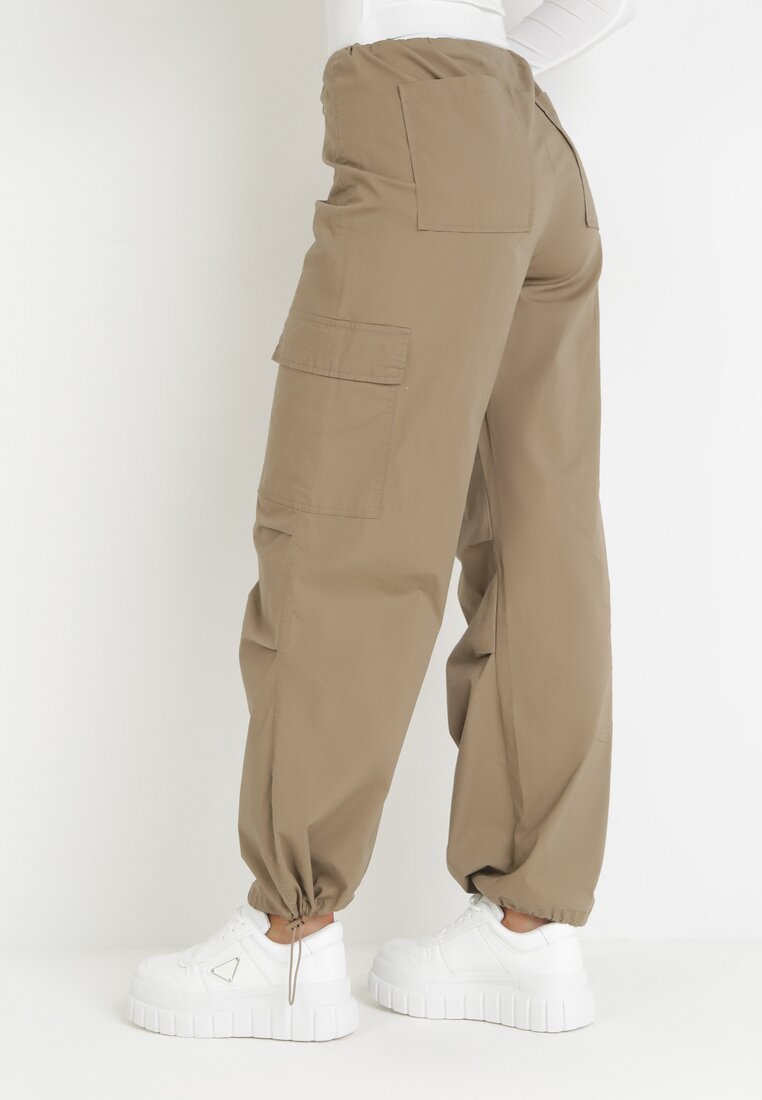 Ciemnobeżowe Spodnie z Kieszeniami Cargo z Klapami Yalelona