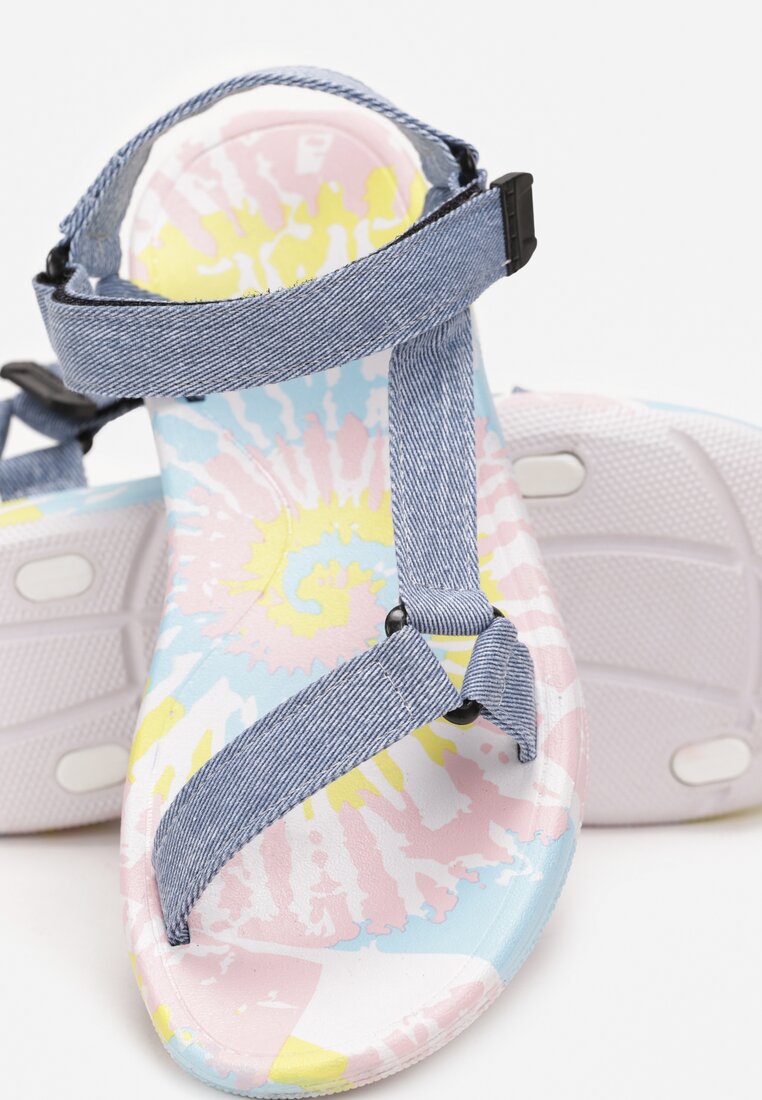 Jasnoniebieskie Sportowe Sandały z Rzepem na Ozdobnej Podeszwie Katlona