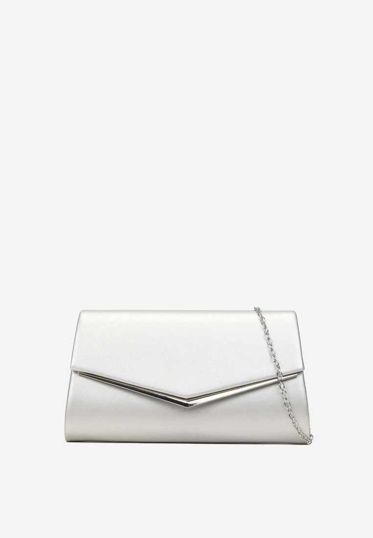 Srebrna Wieczorowa Torebka Kopertówka z Magnetyczną Klapą i Łańcuszkiem Aadrevi