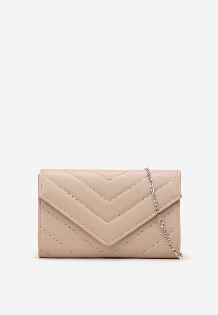 Beżowa Torebka Kopertówka z Pikowaniem i Łańcuszkiem Aalana