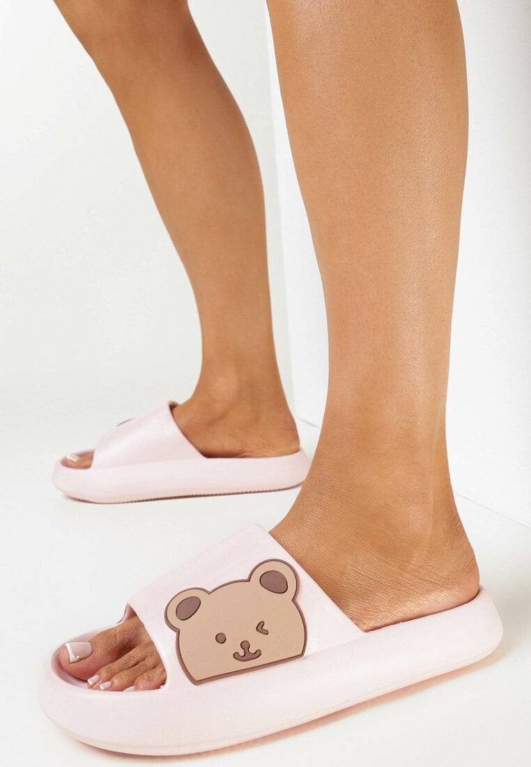 Różowe Klapki Basenowe na Grubej Podeszwie z Misiem Vossel
