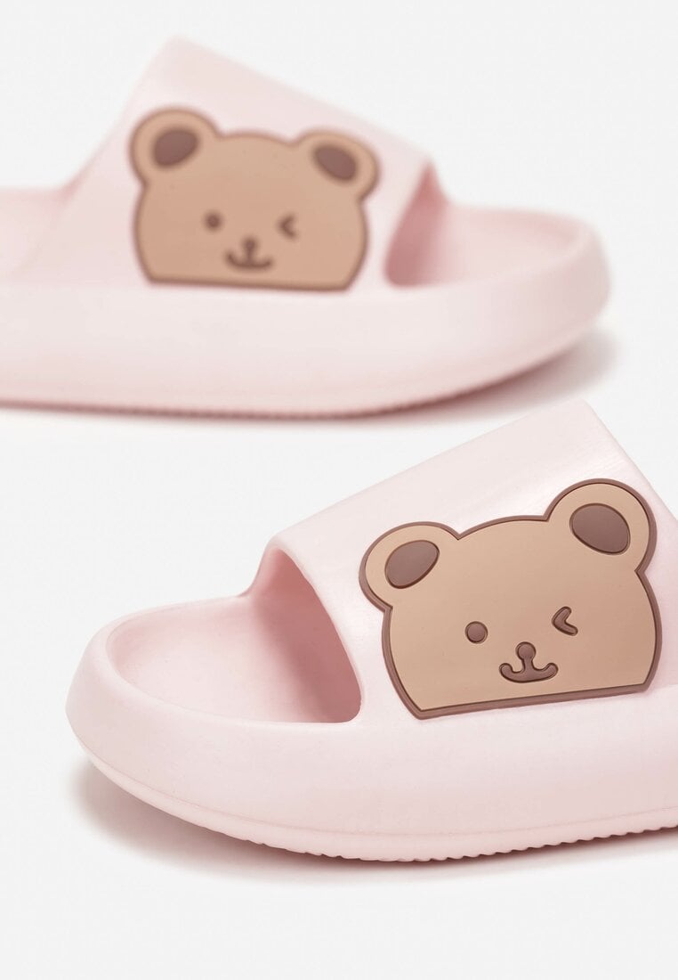 Różowe Klapki Basenowe na Grubej Podeszwie z Misiem Vossel
