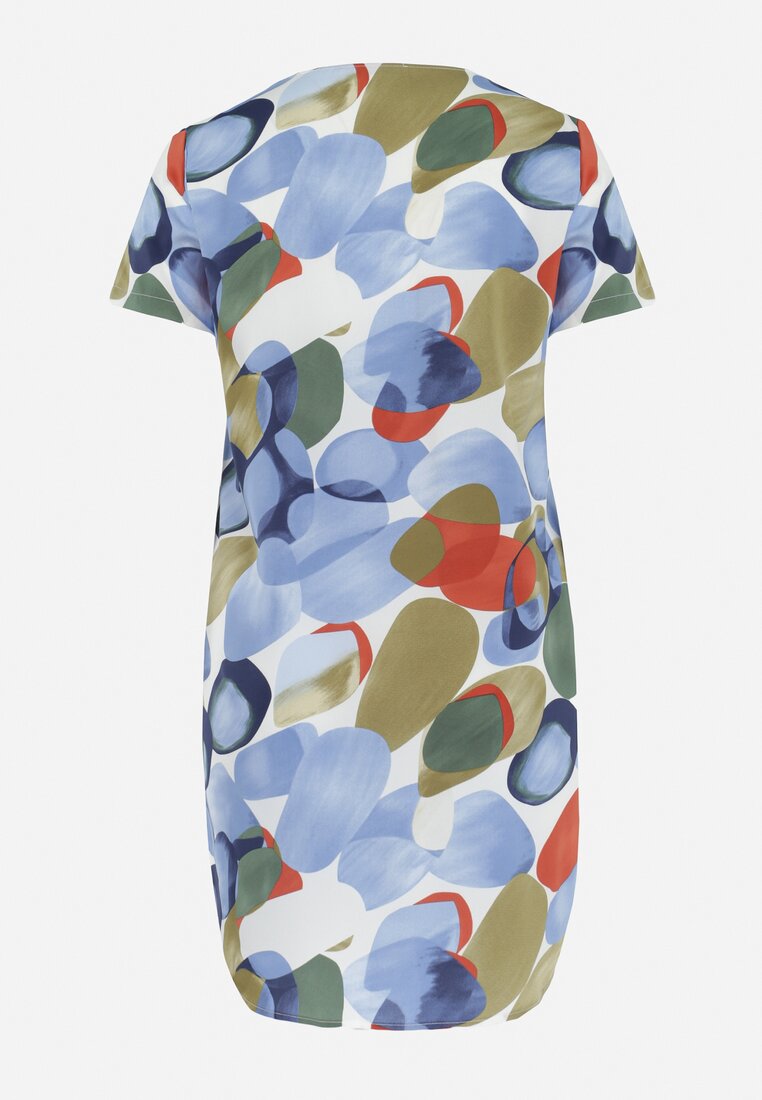 Niebieska Pudełkowa Sukienka Midi z Podpinanymi Rękawami Agostina