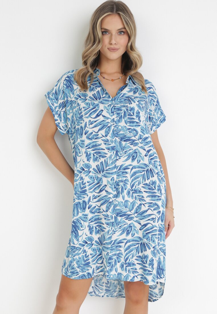 Niebieska Sukienka Koszulowa z Wiskozy Oarsilla