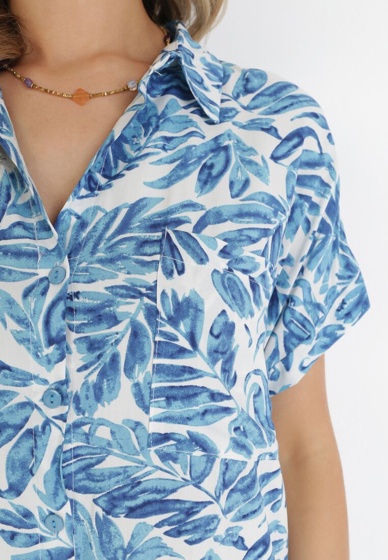 Niebieska Sukienka Koszulowa z Wiskozy Oarsilla