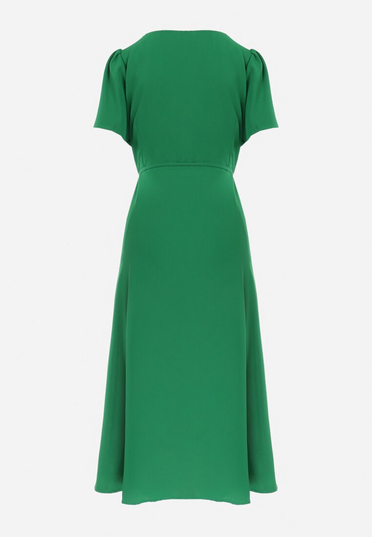 Zielona Kopertowa Sukienka Midi z Materiałowym Paskiem Rahellitte