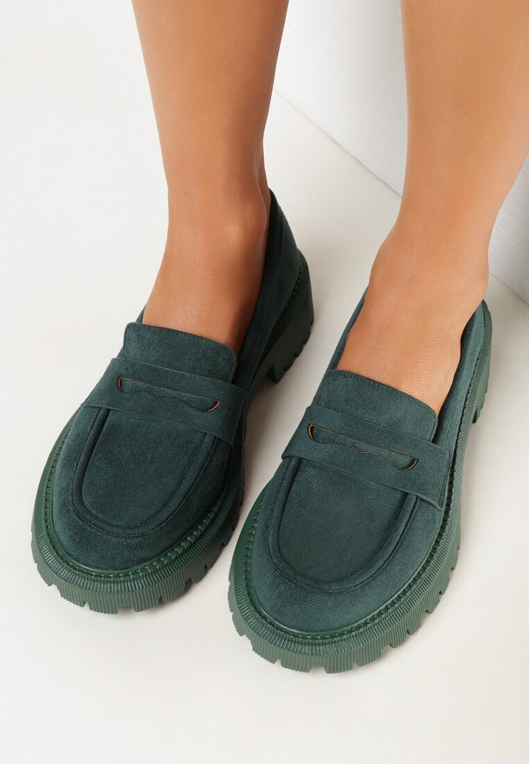 Zielone Mokasyny na Grubej Podeszwie Sedvige