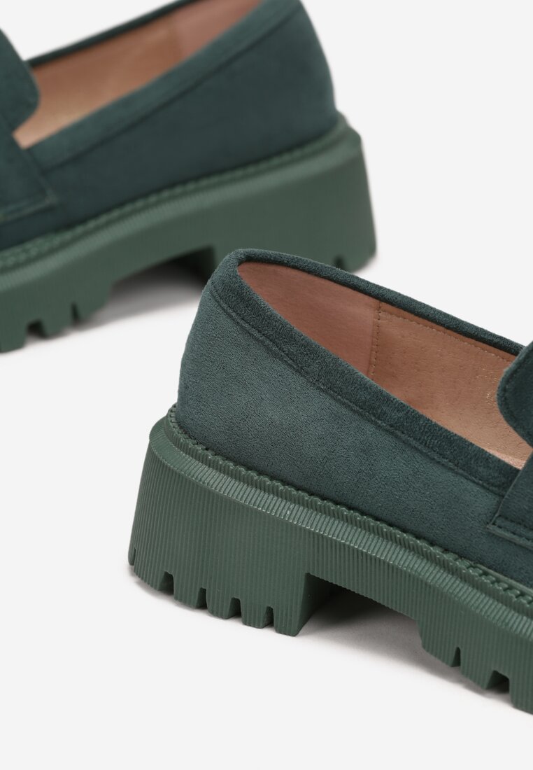 Zielone Mokasyny na Grubej Podeszwie Sedvige