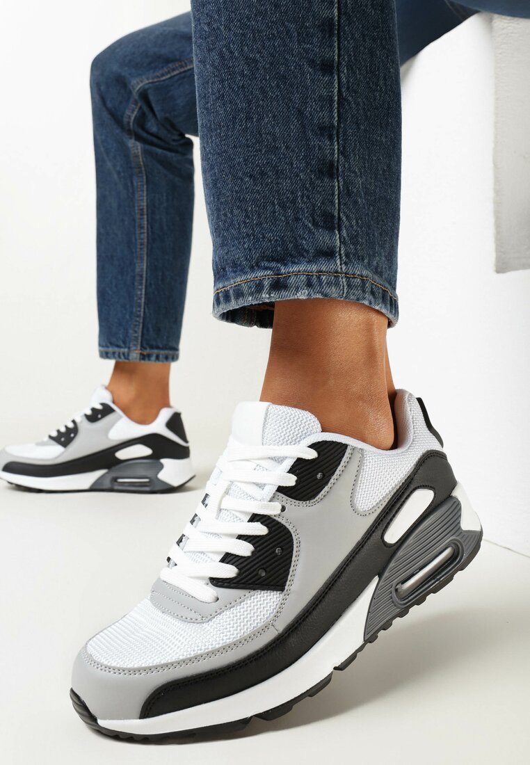 Czarno-Szare Sneakersy na Grubej Podeszwie z Wstawką Denni