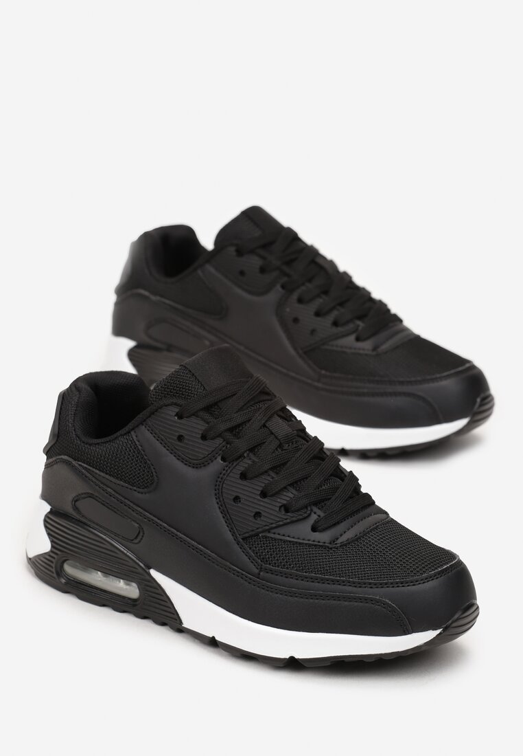 Czarno-Białe Sneakersy na Grubej Podeszwie z Wstawką Denni