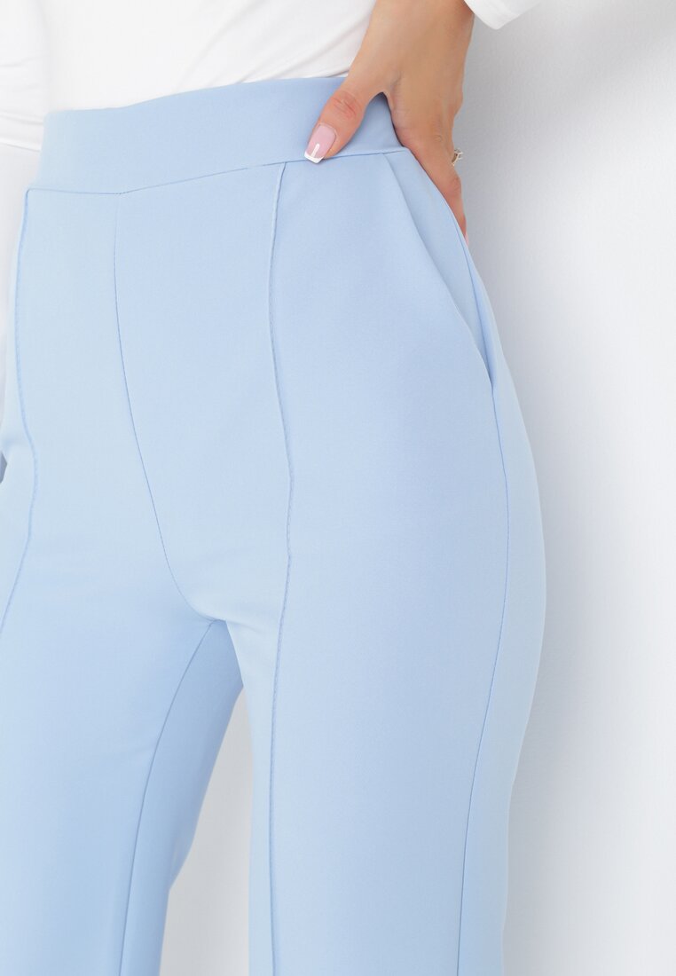 Niebieskie Garniturowe Spodnie z Szerokimi Nogawkami i Gumką w Pasie Leilma