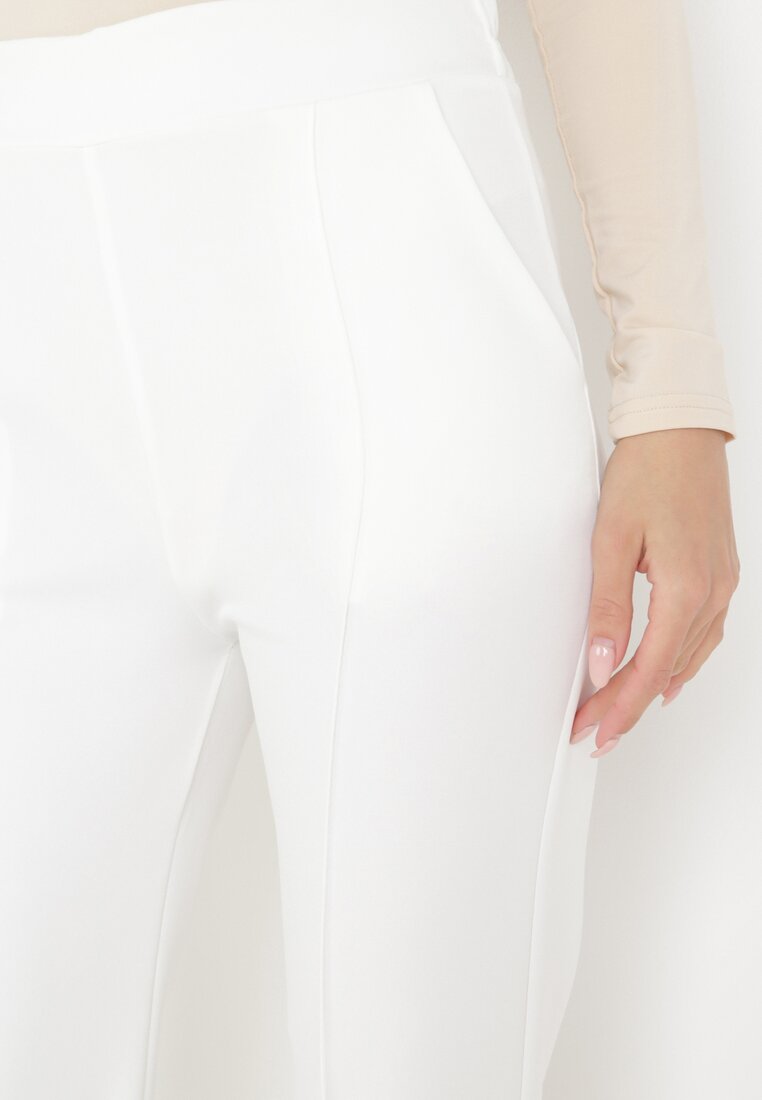 Białe Garniturowe Spodnie z Szerokimi Nogawkami i Gumką w Pasie Leilma
