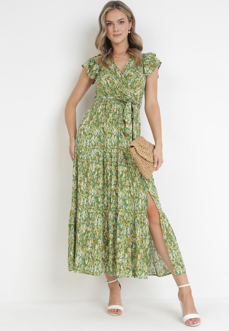 Zielona Rozkloszowana Sukienka Maxi z Wiskozy Cellen