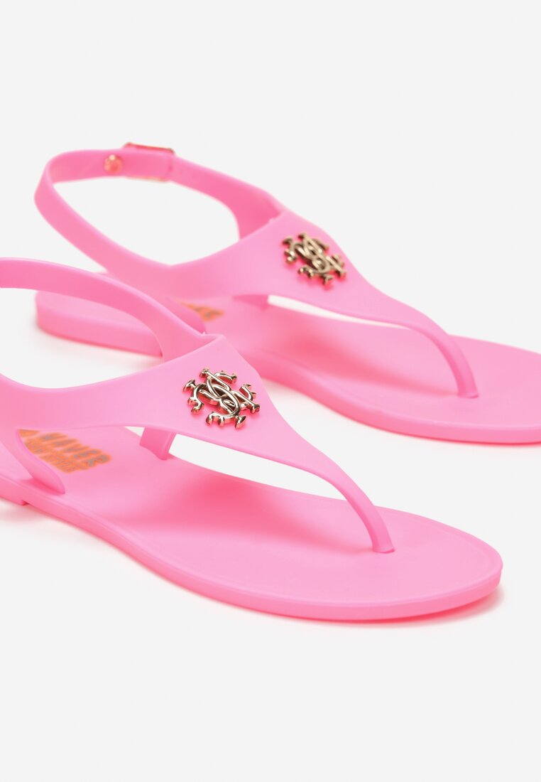 Różowe Sandały Japonki na Płaskiej Podeszwie z Metalową Ozdobą Acagia