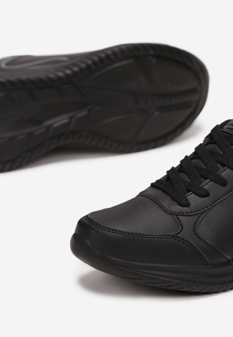 Czarne Sznurowane Buty Sportowe do Kostki z Przeszyciami Juliell