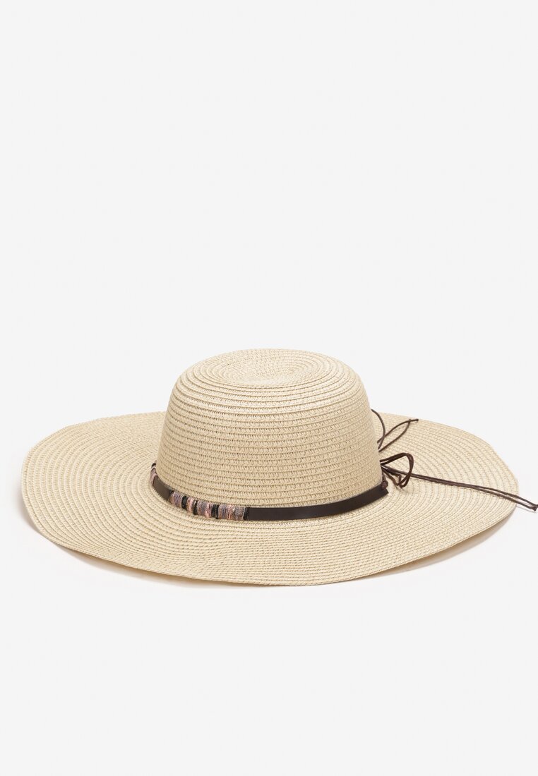 Jasnobeżowy Szeroki Kapelusz Słomiany z Wiązaniem Snapia