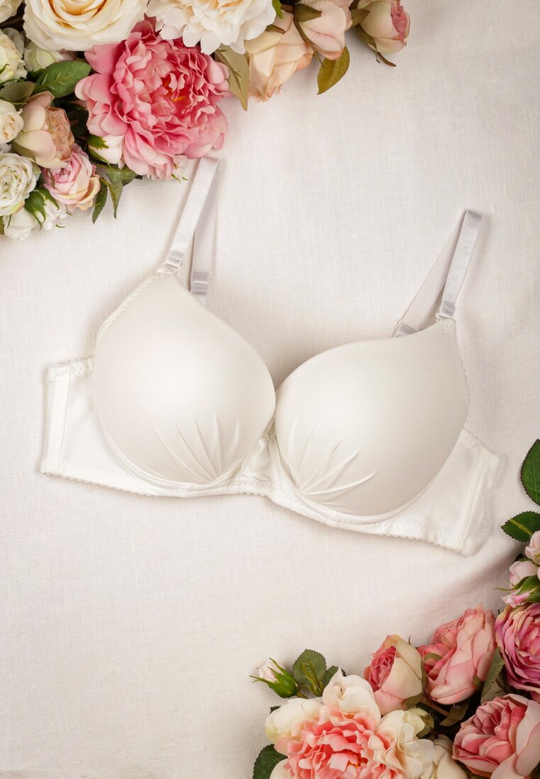 Kremowy Gładki Biustonosz Push Up  Alysisma