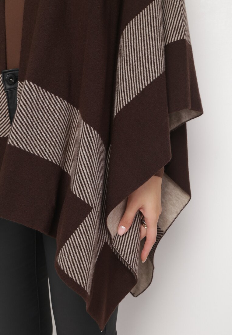 Ciemnobrązowy Niezapinany Kardigan Ponczo Oversize Shelsie