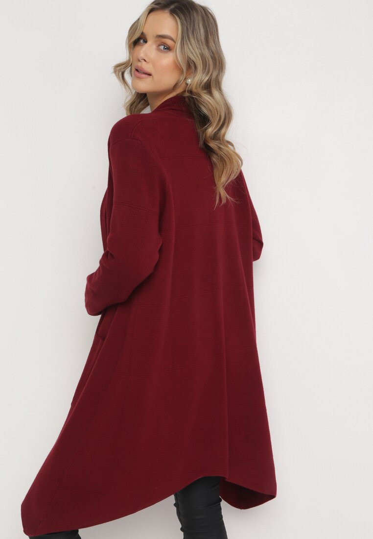 Bordowy Długi Kardigan Niezapinany Zahea