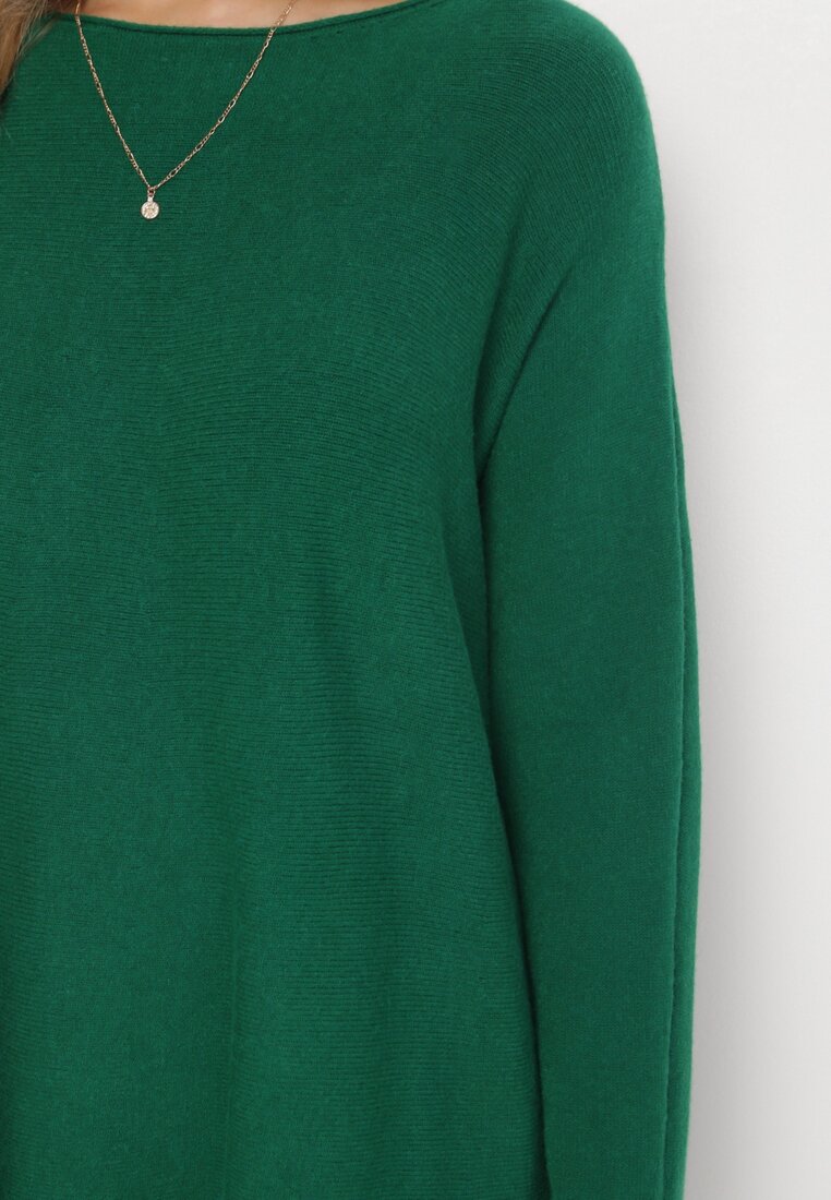 Zielony Sweter z Frędzlami i Luźnymi Rękawami Alijah