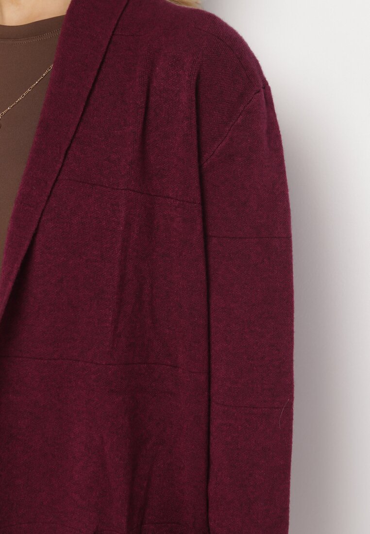 Ciemnofioletowy Długi Kardigan Niezapinany z Kieszeniami Keeleb