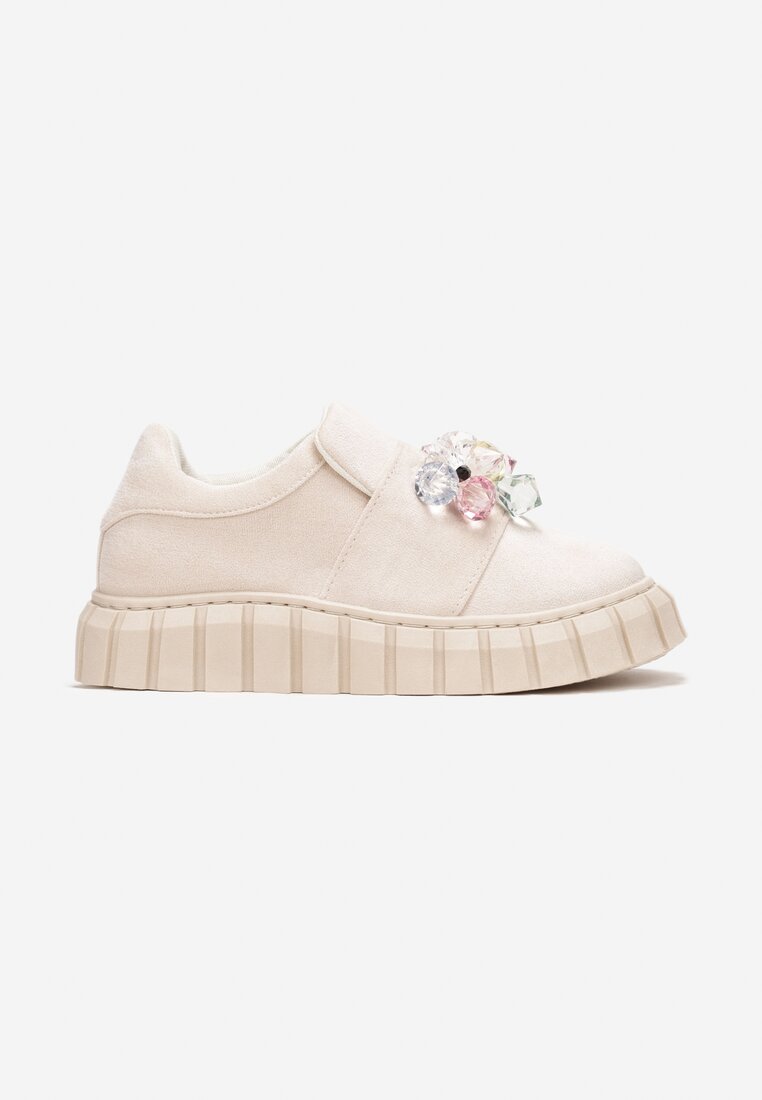 Beżowe Wsuwane Sneakersy z Kolorowymi Kryształkami Phedara