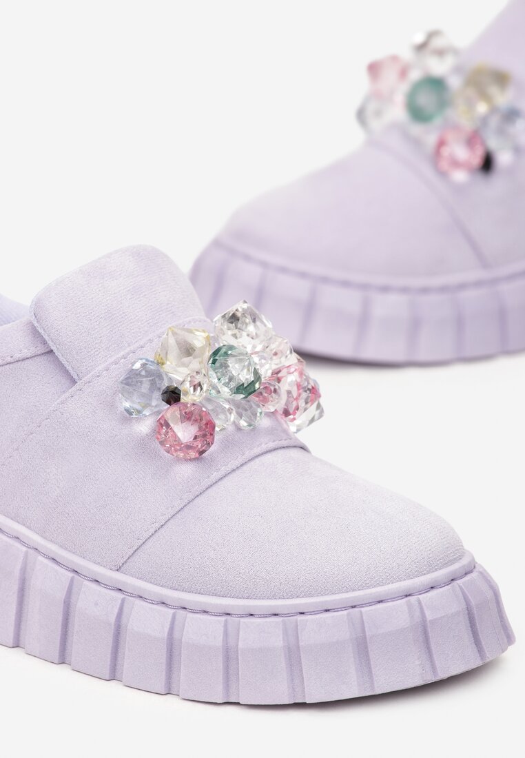 Fioletowe Wsuwane Sneakersy z Kolorowymi Kryształkami Phedara