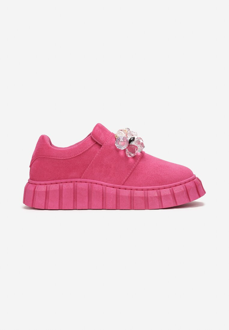 Fuksjowe Wsuwane Sneakersy z Kolorowymi Kryształkami Phedara