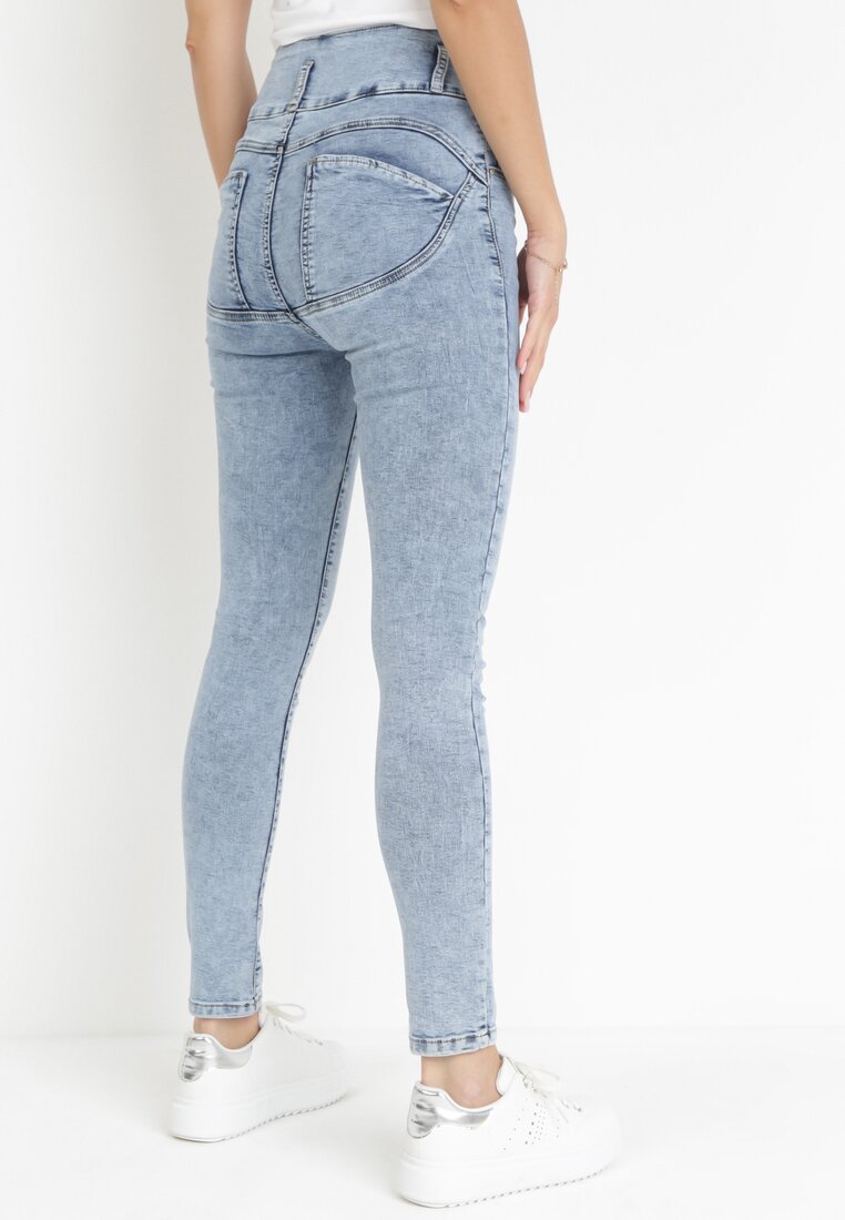 Jasnoniebieskie Jeansy Skinny Push Up z Gwiazdkami Eilerine
