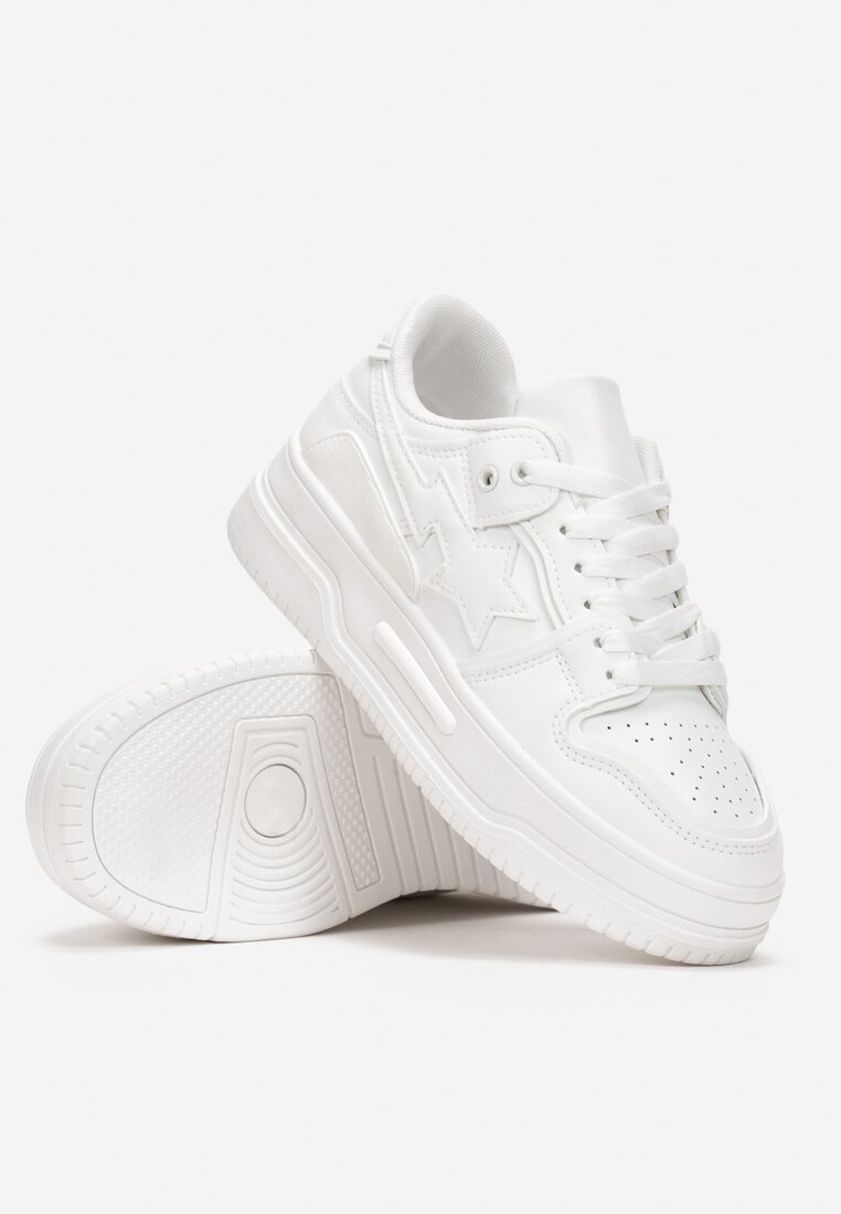 Białe Sneakersy na Grubej Podeszwie z Przeszyciami Phevi
