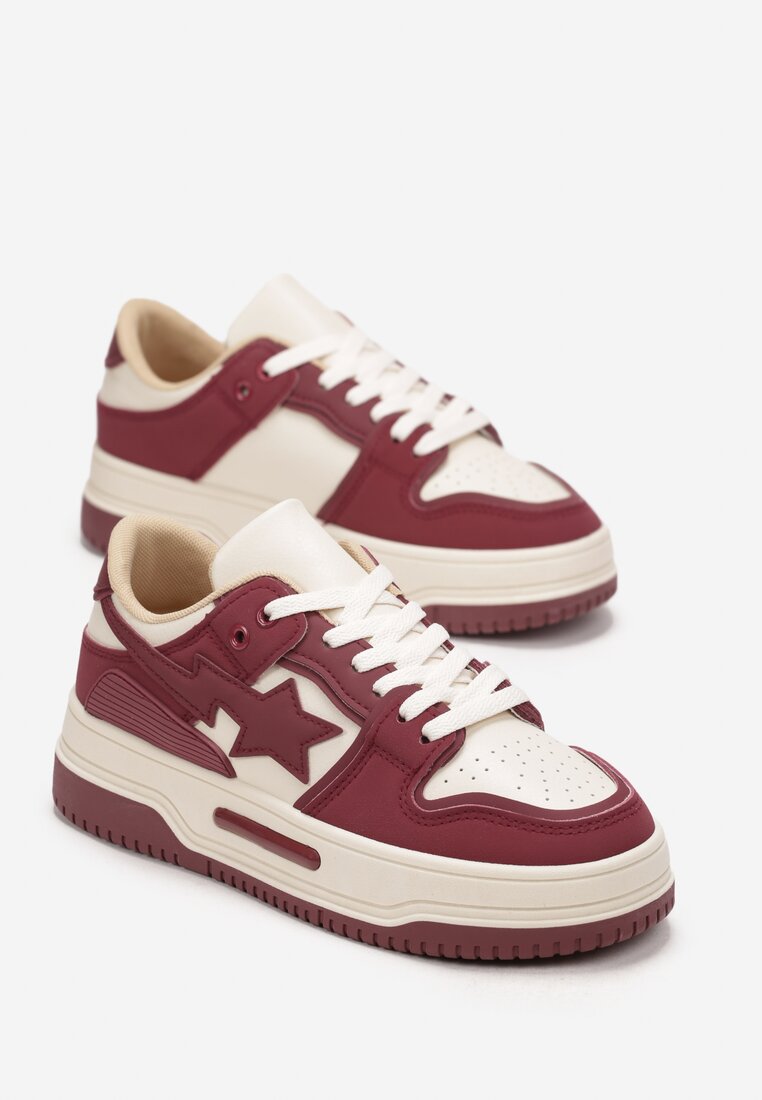 Bordowe Sneakersy na Grubej Podeszwie z Przeszyciami Phevi