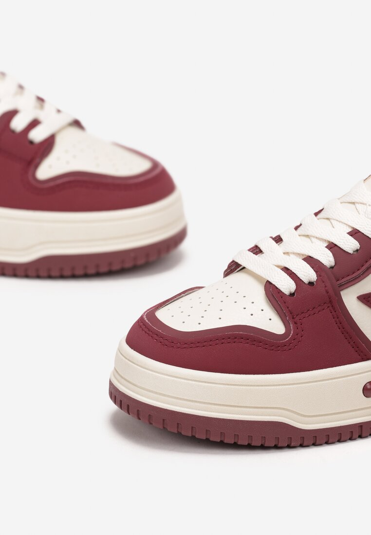 Bordowe Sneakersy na Grubej Podeszwie z Przeszyciami Phevi
