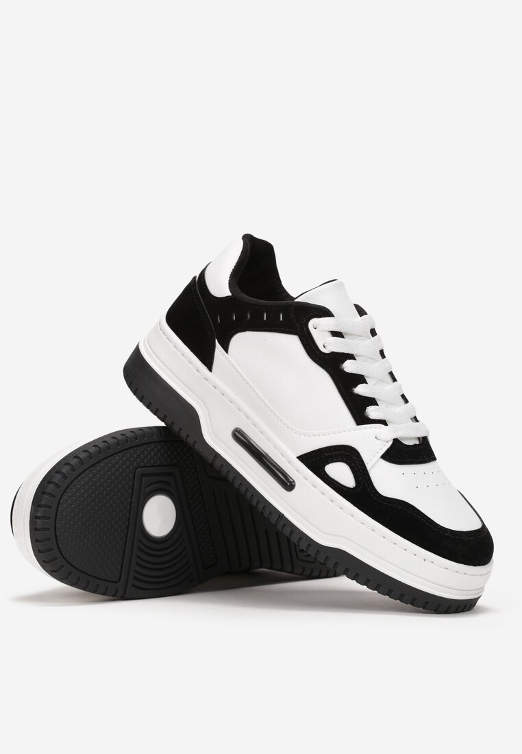 Biało-Czarne Sneakersy przed Kostkę na Grubej Podeszwie Oshime