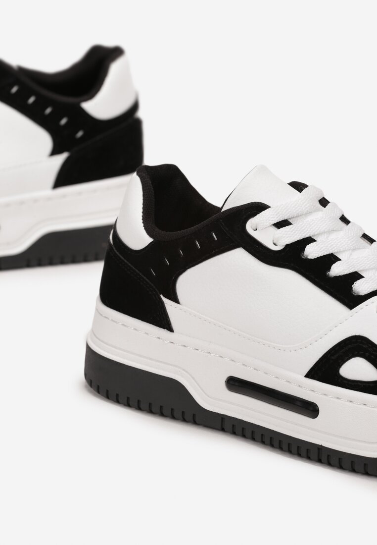Biało-Czarne Sneakersy przed Kostkę na Grubej Podeszwie Oshime