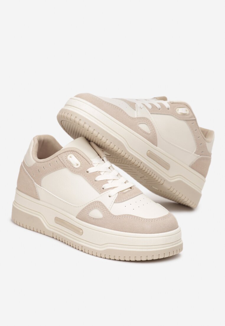 Beżowe Sneakersy przed Kostkę na Grubej Podeszwie Oshime