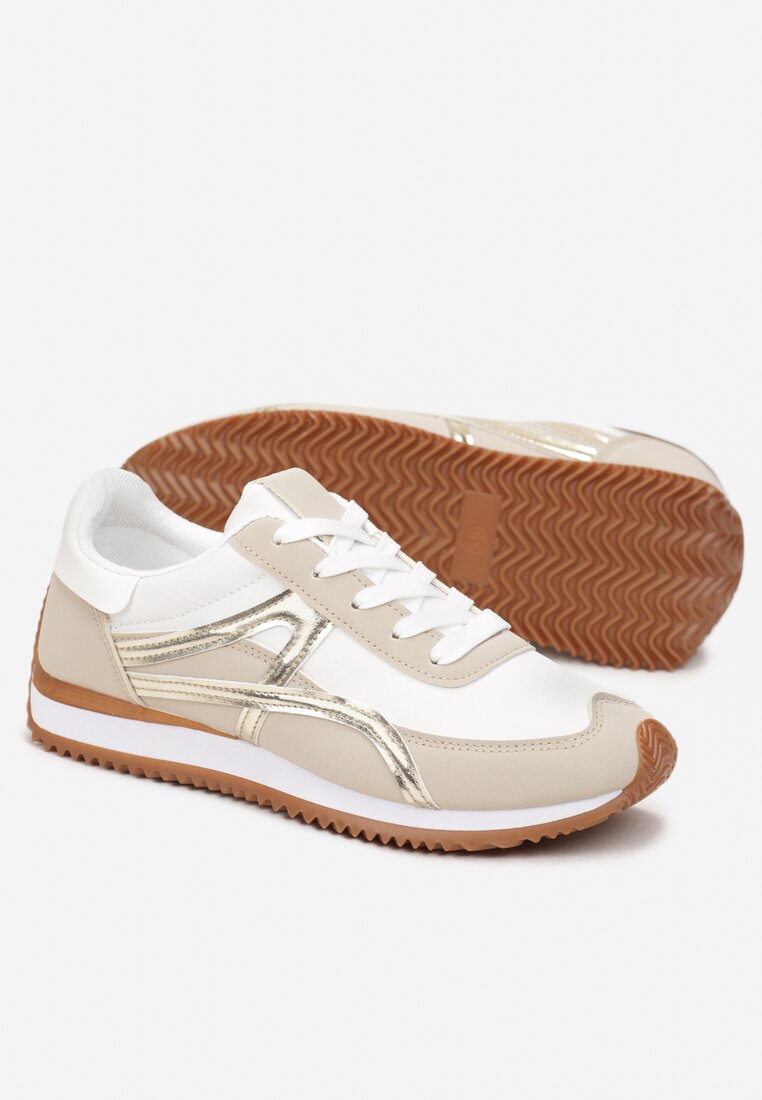 Złote Sneakersy przed Kostkę z Przeszyciami Cidju