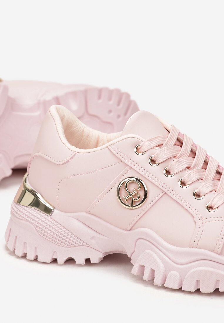 Różowe Sneakersy na Grubej Podeszwie z Metaliczną Wstawką Kabama